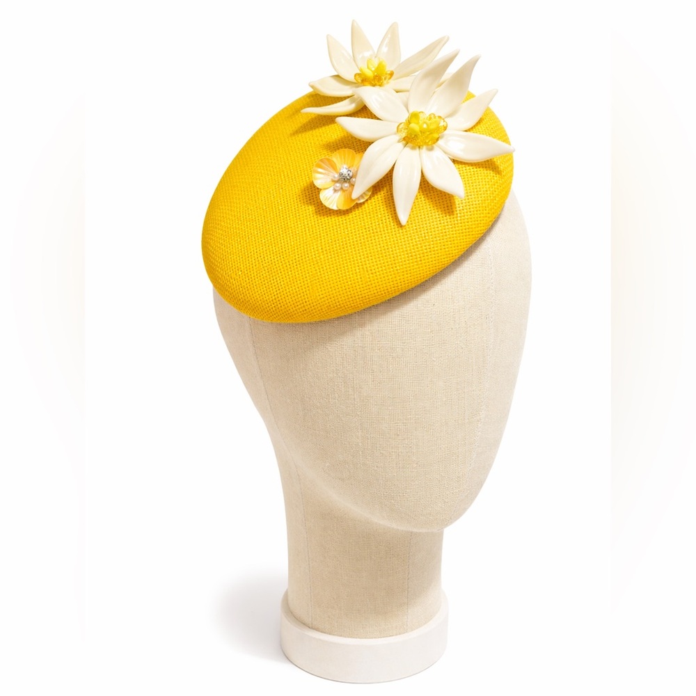 Yellow Floral Button Fascinator Hat - Kentucky Derby Easter Church Tea Ascot